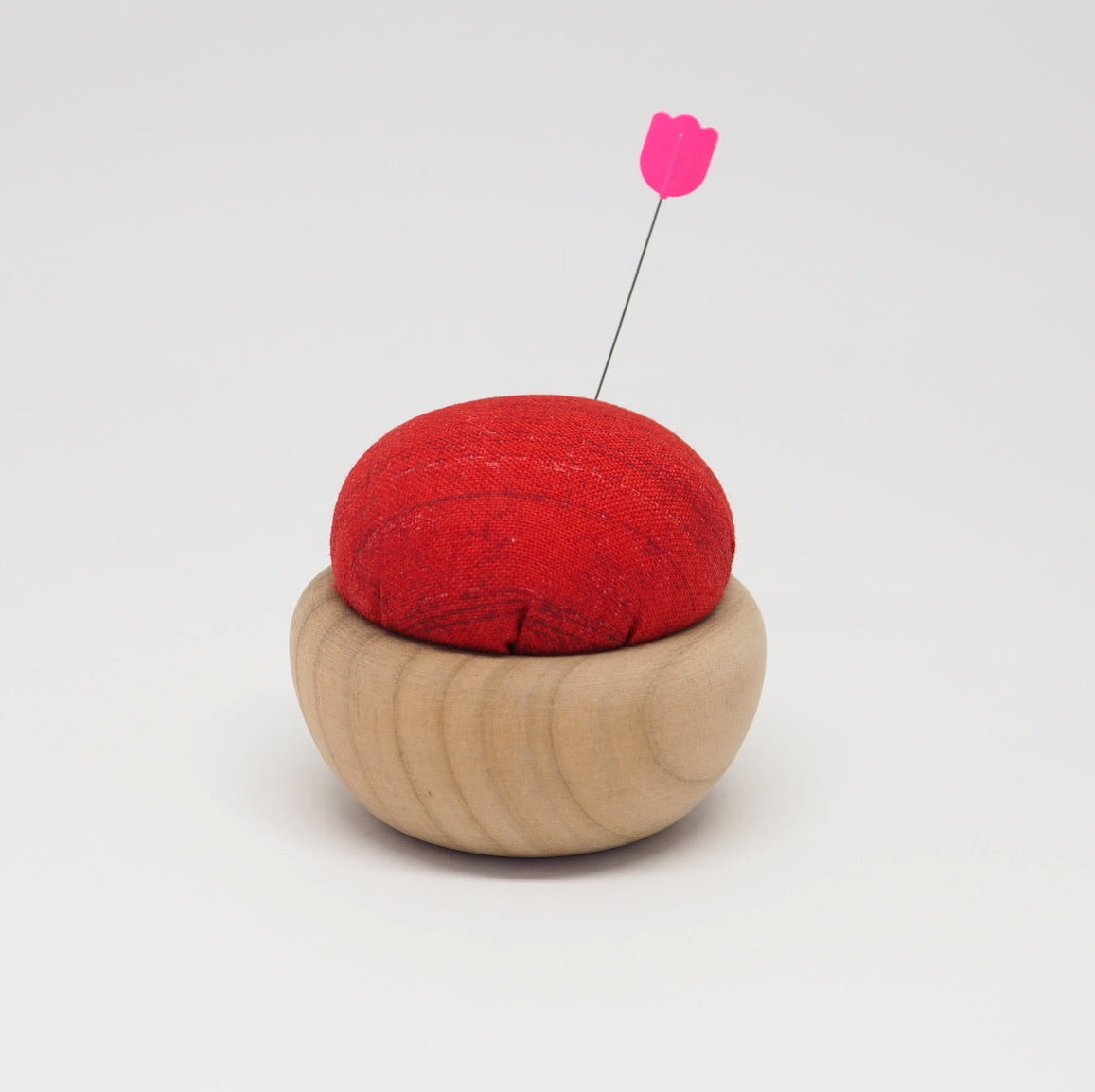 TULIP CHERRY WOOD PIN CUSHION -  AKABENI (VERMILION RED)