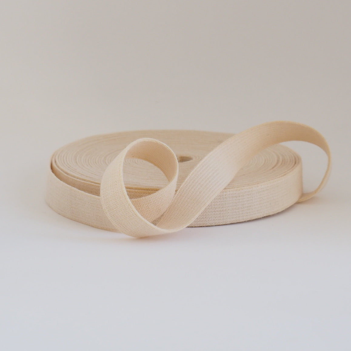 ORGANIC COTTON ELASTIC RIBBON - 18mm HEAVY STRETCH - NATURAL UN-DYED