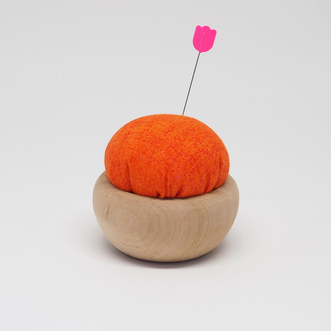 TULIP CHERRY WOOD PIN CUSHION -  AKANE-IRO (BRIGHT ORANGE)